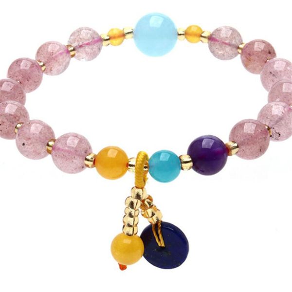 

new fashion style 8mm beads bracelet natural strawberry crystal with lapis lazuli safe buckle diy bracelets bangles gifts jewelry, Black
