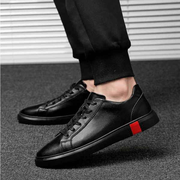 

genuine leather men fashion black white sneakers men zapatos hombre casual shoes leather shoes a52-25