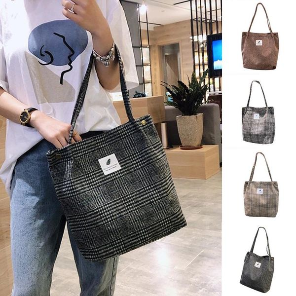 

women corduroy shopping bag female canvas cloth shoulder bag environmental storage handbag reusable foldable grocery
