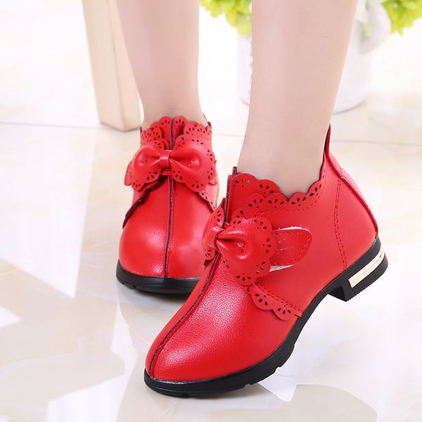 

girls leather shoes 2019 autumn new children' single shoes korean girls princess hollow carved bow casual england leather, Black;grey