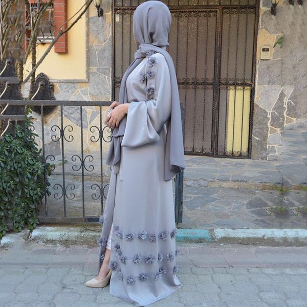 

elegant floral full dress appliques abaya cardigan kimono long robe gowns tunic jubah middle east ramadan arab islamic clothing, Black;gray