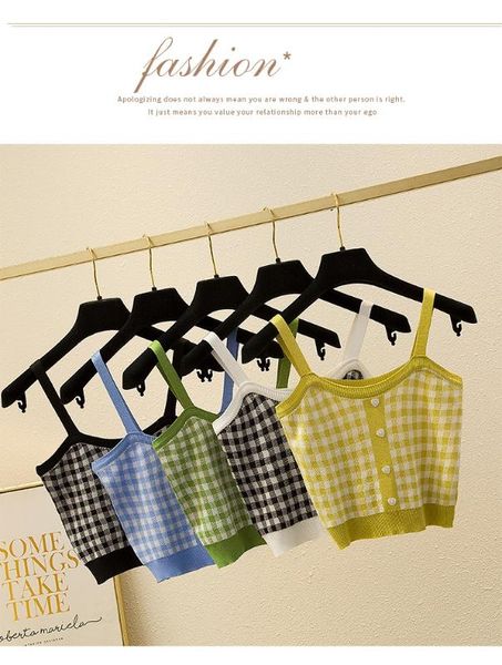 

sweet design short knitwear pinkycolor latticeÂ pattern small vest with heart button sleeveless sweater, Black;white