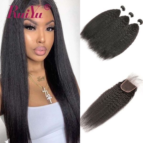 

kinky straight человеческих волос weave 3 пачки с закрытием 100% remy выдвижения волос бразильские перуанской малазийские индийские грубые я, Black;brown