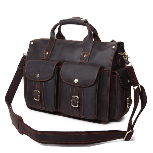 

briefcases handbag crazy horse genuine leather men briefcase luxury messenger bag for travel male business lapshoulder bags