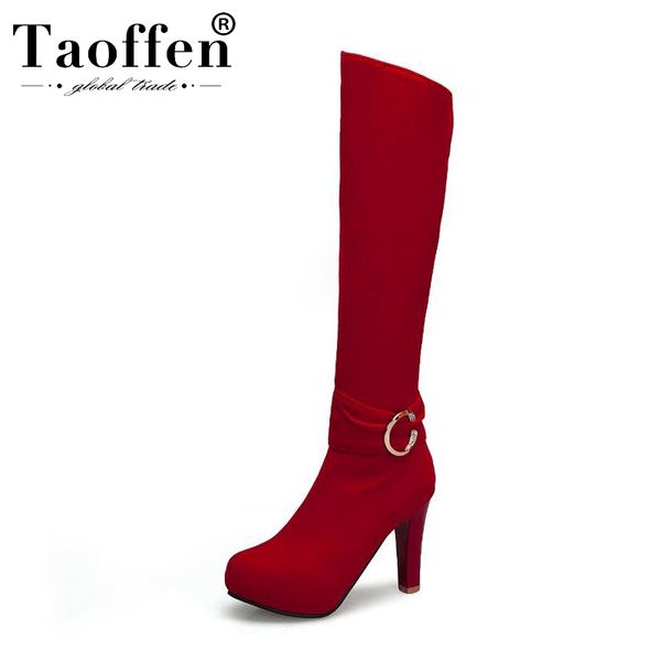 

taoffen 2020 новое прибытие моды daily колено высокие сапоги платформа квадратные каблуки длинные зимние сапоги обувь женщина обувь размер 3, Black