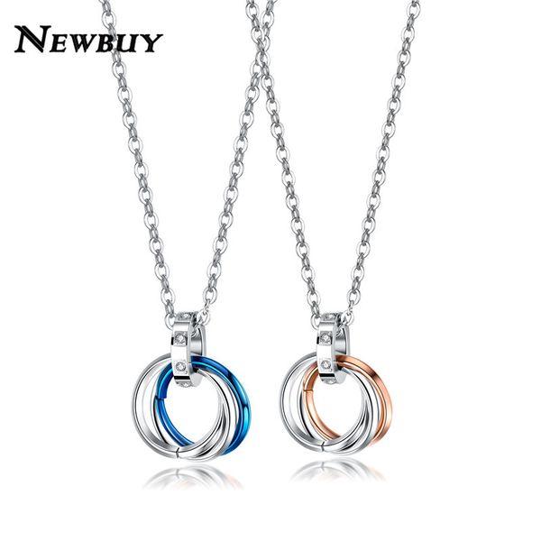 

newbuy fashion stainless steel couple necklace for lovers blue/black/rose gold color circle pendant necklace gift, Silver