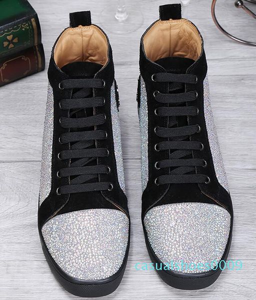 

перевозка груза падения новый случайный высокого качества высокие кроссовки rhinestone кожа повседневный walking, мужчины высокий топ casaul, Black