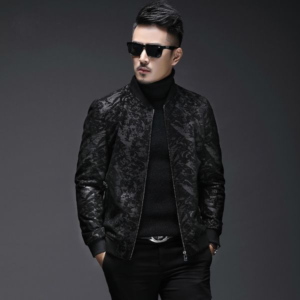 

2019 autumn new sheepskin leather jacket men slim short baseball collar real leather jacket genuine mens clothing 5xl, Black
