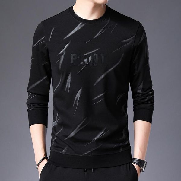 

autumn fashion mens sweater mens round neck pullover long-sleeved t shirt bottoming shirt comfortable cotton slim printed mens shirt new, Black