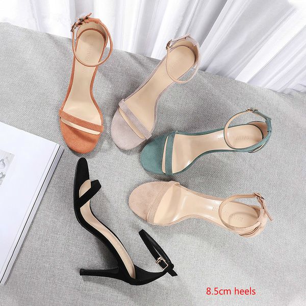 

women's sandals 2020 summer solid high heels shoes woman ankle strap narrow band cover heels elegant casual wedding career shoes y20070, Black
