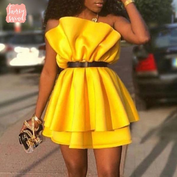 

women yellow party dress clubwear pleated patchwork off shoulder backless lady mini dinner evening sleeveless tunic femme robes spring, Black;gray