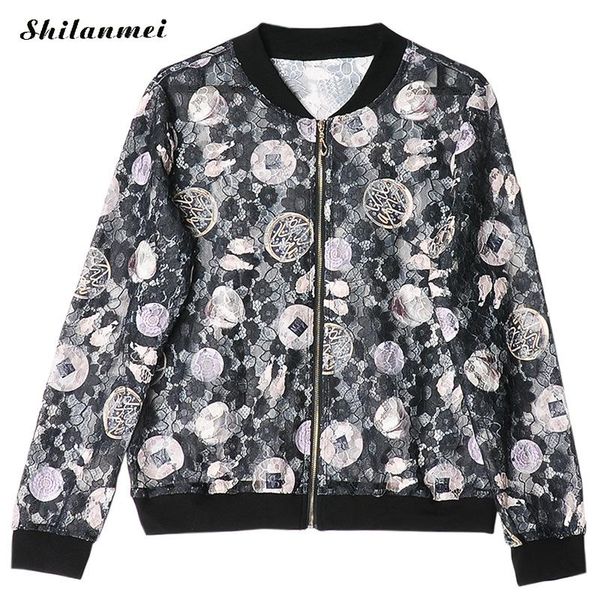 

women's jackets womens coat summer floral hollow casual lightweight bomber black jacket wholesale, Black;brown