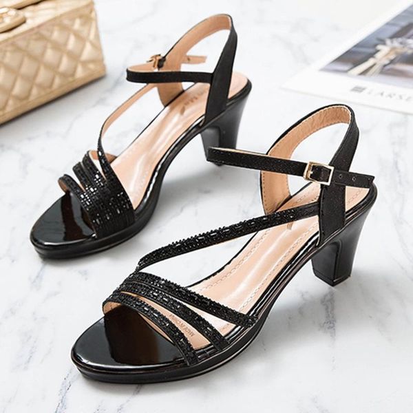 

2019 new arrival women sandals elegant black peep toe buckle strap shoes woman high heel sandals ladies summer shoes chaussures