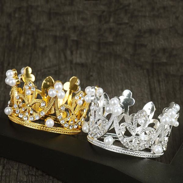 

fashion design selling gold silver pearl crystal small crown very cute alloy lovely baby jewelry accessories gift, White;golden