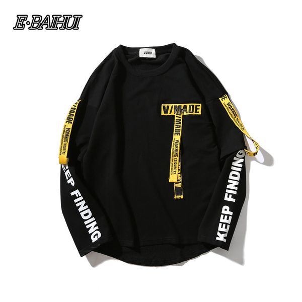 

e-baihui t-shirt men 3d shirt printing letter ribbon harajuku cotton long sleeve punk t shirt fashion casual tees gp6701, White;black