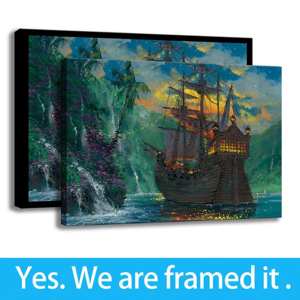 

james coleman canvas painting art print office decor peter pan neverland bay - ready to hang - framed