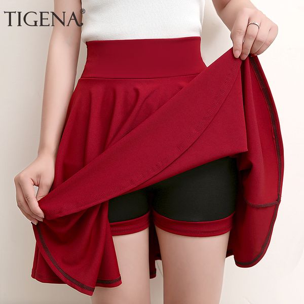 

tigena plus size mini shorts skirts women 2019 casual a-line high waist pleated skirt female school girl skater skirt black blue, Black;gray