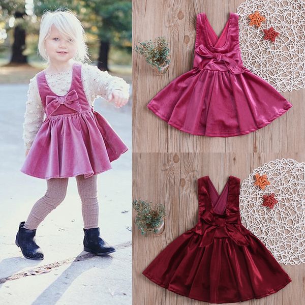 

baby girls bowknot velvet suspender dress infant toddle easter red summer one piece ruffle princess dresses kids designer clothes clothing, Red;yellow