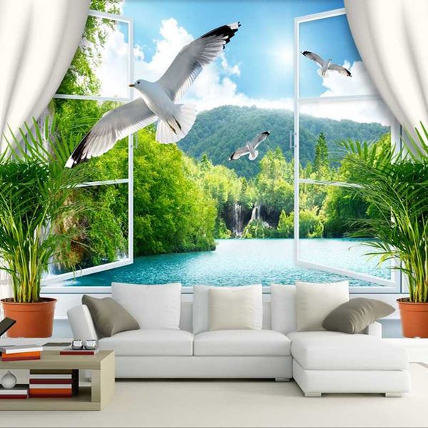 

dropship chinese style waterfall lake dove p wallpaper extension personality wall mural wallpaper murales de pared 3d