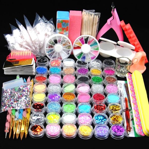 

48pcs nail acrylic glitter set for manicure nail kit gel polish decoration false tip gel brush tool set