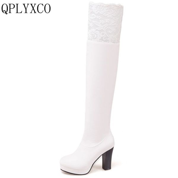 

qplyxco 2017 new sale big size 34-50 autumn winter stlye long boots fashion women's over the knee boots high heels shoes 3338, Black