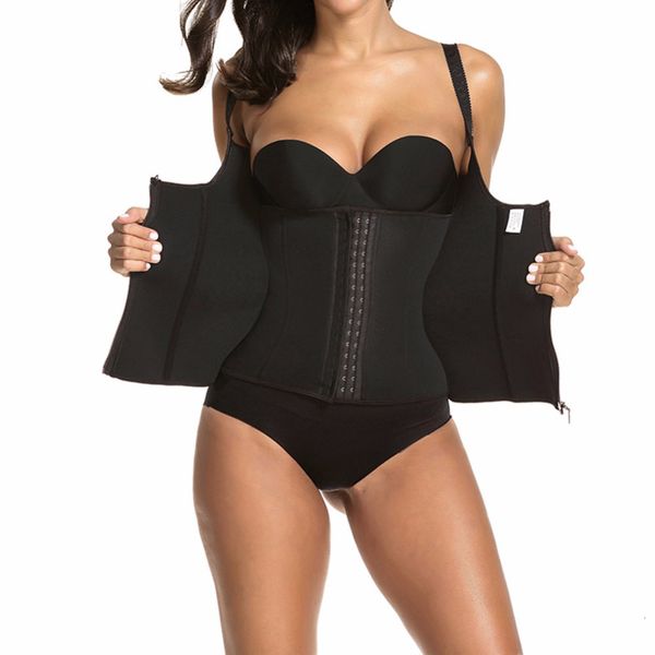 

body shapers women womens neoprene sweat vest waist trainers shaper shapewear weight loss with zipper and hooks in black, Black;white