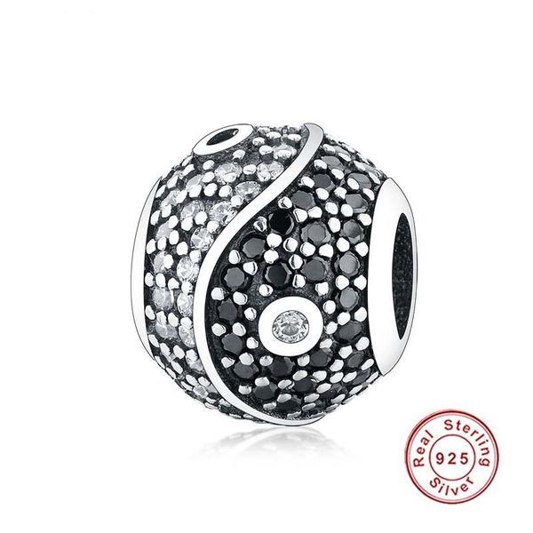

925 sterling silver pound yin yang pot balance black porcelain original jewelry,fit bracelet woemn charm gift diy beads