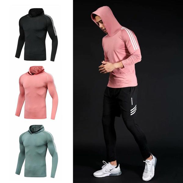 

yd-fu мужская фитнес rashguard с длинным рукавом t-shirt фитнес compression рубашка tight stretch gym запуск top спорт джерси, Black;blue