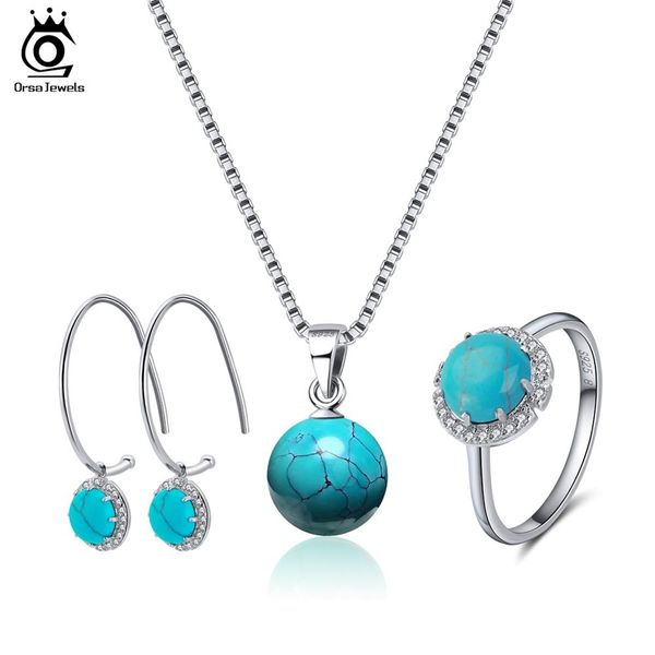 

orsa jewles sterling silver natural turquoise jewelry set for women cat's eye stone necklace/earrings/ring jewels set ss27, Black