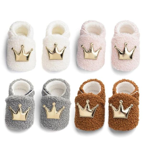 

baby winter crown furry walking shoes soft sole non-slip footwear crib shoe granular velvet anti-skid infant walking shoes