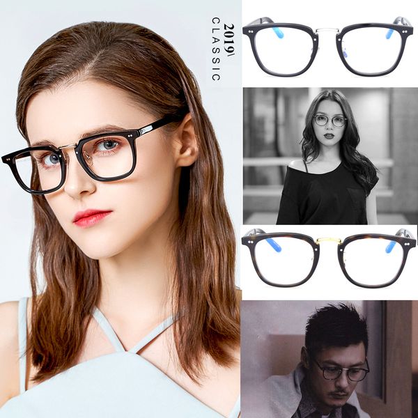 

handmade acetate optical myopia glasses frame women fashionable spectacle frames men's glasses with clear lens oculos de grau, Black