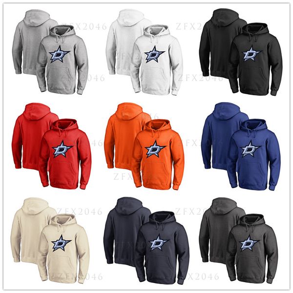 

Men's Dallas Stars Fanatics Branded Black Ash White Red Orange embroidery Primary Logo Pullover Hoodies long Sleeve Outdoor Wear Stitch