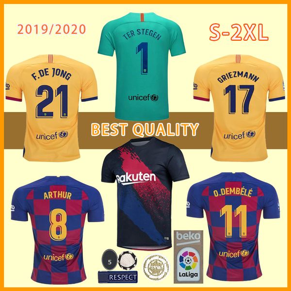 

19 20 barcelonas 10 messi soccer jerseys #17 griezmann suarez camisa de futebol dembele a. iniesta umtiti 2019 2020 mens football jersey, Black;yellow