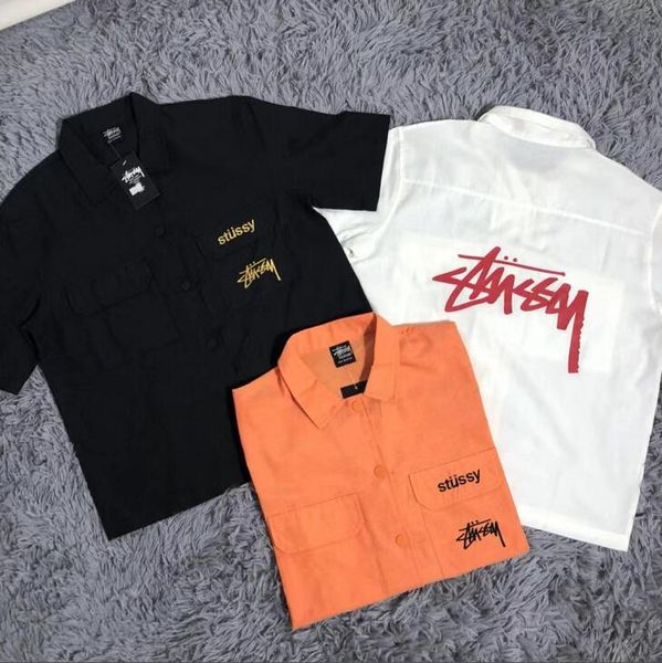 

19ss mens designer t shirts european american street brand stussys pocket embroidery tshirt cotton luxury lapel t shirt m-xxl, White;black