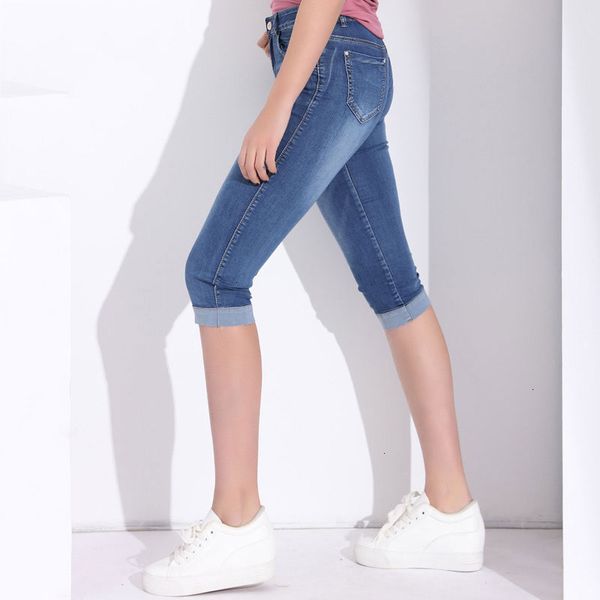 

women pants womens jeans 2019 summer skinny jeans woman pants with high waist jeans women plus size womens female stretch knee length, Blue