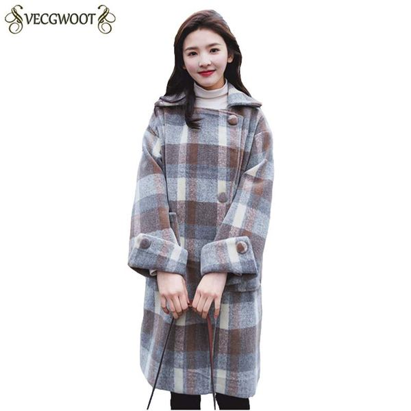 

fashion winter plaid women woolen jacket medium long korean 2018 new slim retro females coat elegant students outerwear pr589, Black