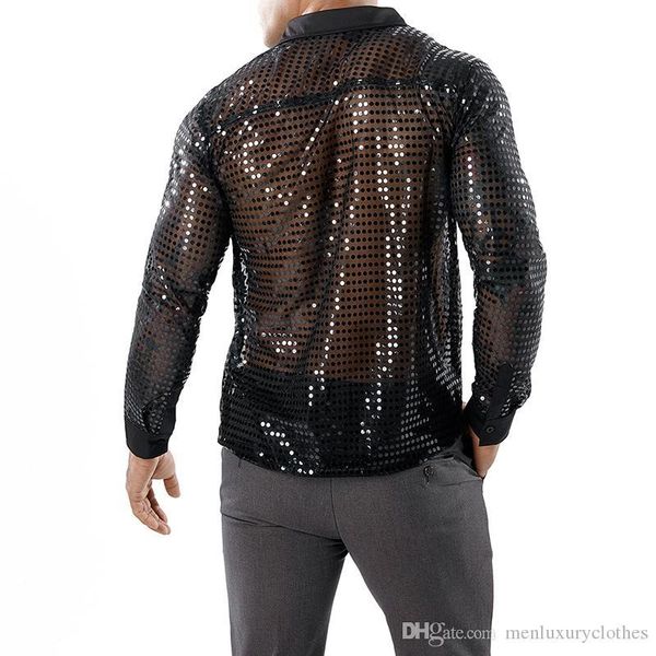 

рубашки sexy evening клуб see through мужская одежда сценическое игральные рубашки золото серебро черный sequined tops, White;black