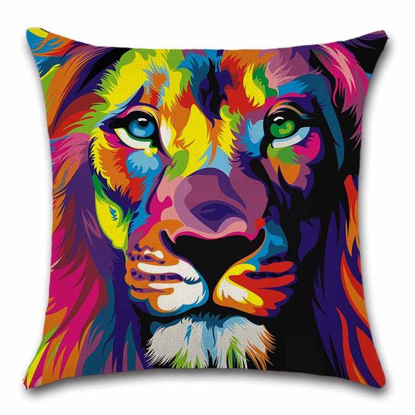 

lion printed animals colorful cushion cover throw decor chair seat sofa decorative home kids friend living room gift pillowcase