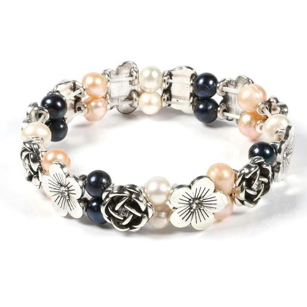

2020 new fashion women bracelet natural pearl bracelet flower shape metal accessories for gifts friends size 19cm, Golden;silver