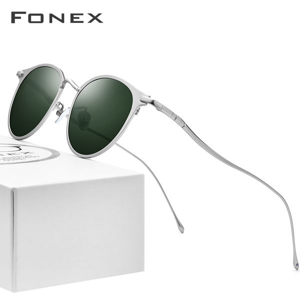 

fonex pure titanium sunglasses men vintage small round polarized sun glasses for women 2019 new retro mirrored uv400 shades 8509, White;black