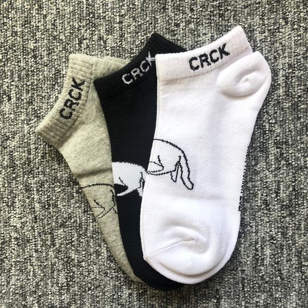 

cat cartoon short socks spoof couple socks cotton fashion socks mens harajuku style middle finger base, Black