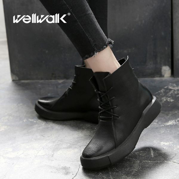 

women boots short ankle mid bootees fashion casual retro vintage round toe nonslip lace up plain solid motorcycle pu leather 4 6, Black