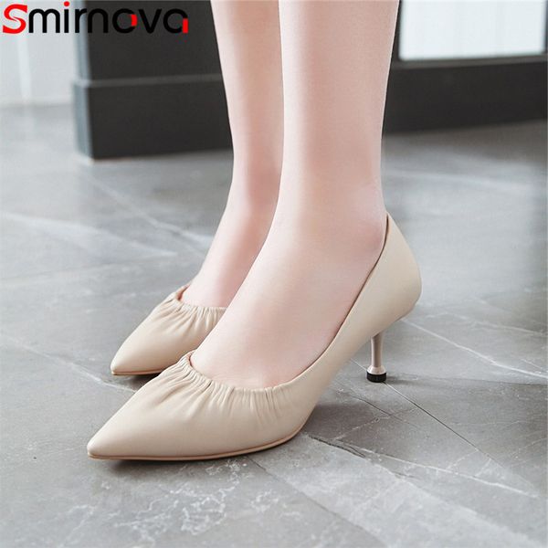 

smirnova 2019 new shoes woman pointed toe shallow pumps women shoes elegant prom wedding simple high heels women, Black;white
