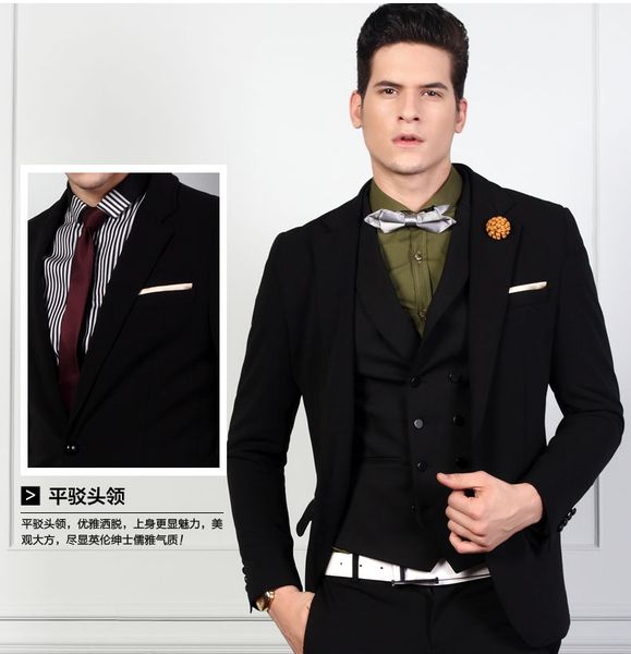 

fashionable notch lapel groomsmen two buttons groom tuxedos men suits wedding/prom/dinner man blazer(jacket+pants+tie+vest) a314, Black;gray