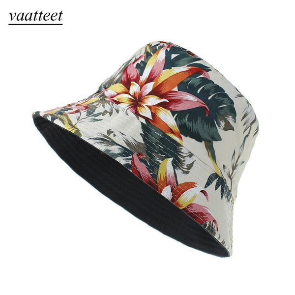 

fashion women and men print canvas two-sided outdoors bucket hat sun hat cap