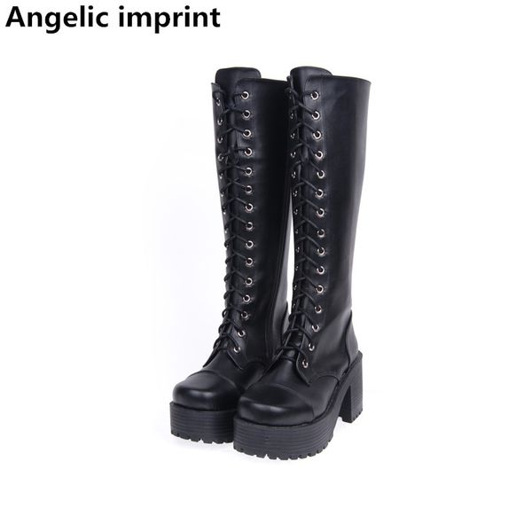 

angelic imprint mori girl women punk cool style boots lady high heels lolita shoes woman princess dress party pumps women boots, Black