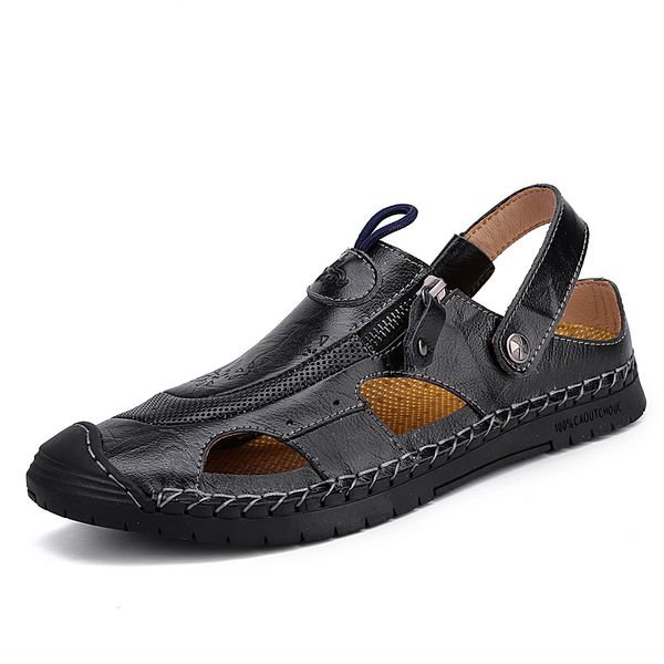 

new genuine leather men's sandals summer men's shoes outdoor beach men's slipper roman flip flop big size 38-48, Black