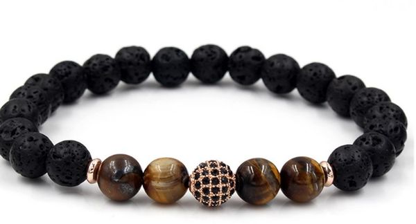 

8mm dy535 gold silver copper cz zircon cubic zirconia elastic adjusted charm nature stone yellow tigereye agate onyx bracelet, Black