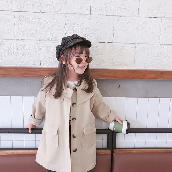 

children girls fashion autumn trench coat 2019 new korean full sleeve kahki long loose cardigan outwear for 2-8yrs kids clothes, Blue;gray
