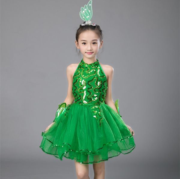 

green girls ballet dress for children girl jazz dance costumes for girls dance girl performance costume stage dancewear, Black;red